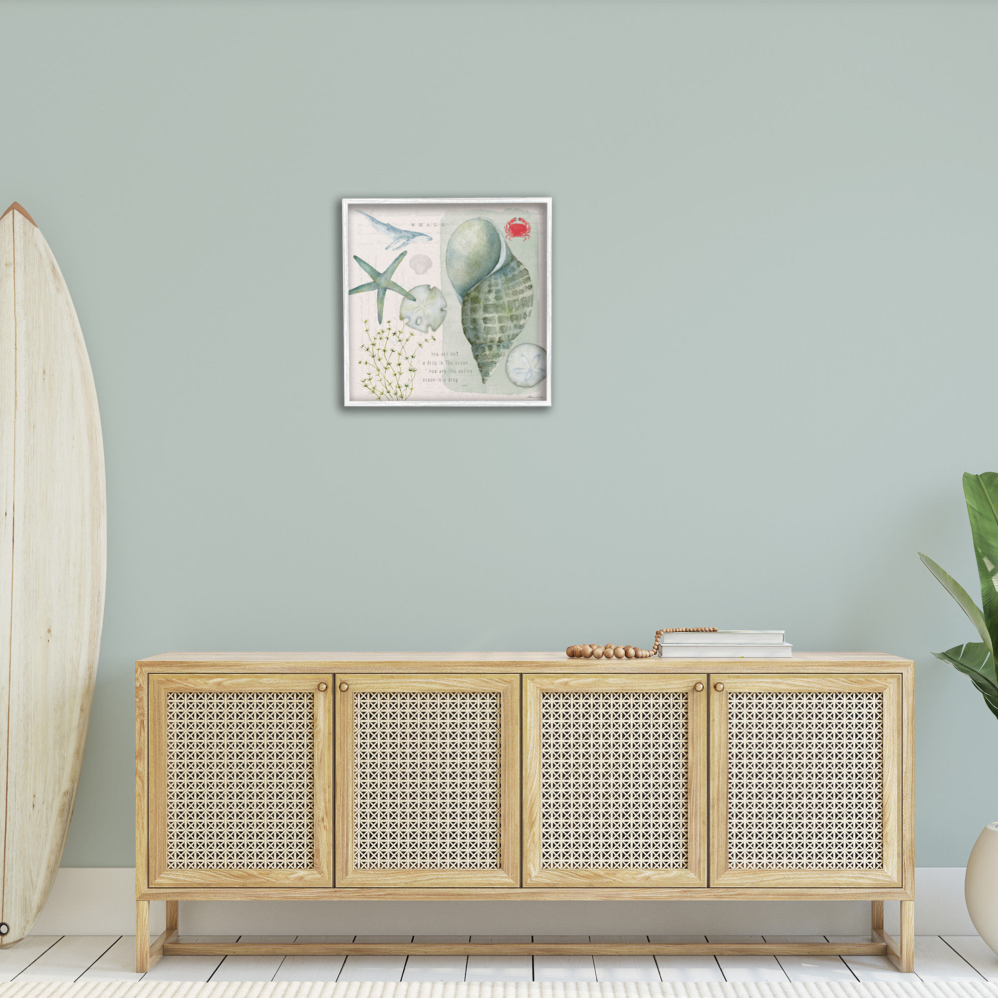 Stupell Industries Sea Shell Inspirational Collage Inspirational Painting White Framed Art Print Wall Art, 24 x 24