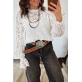 thumbnail image 2 of TinyCribz Chic White Sheer Lace Top for Women – Ruffled Round Neck Long Sleeve Vacation Blouse XL, 2 of 10