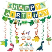 LUU-Dinosaur Birthday Party Banner Garland Dinosaur Hanging Swirl Decorations Cake Topper for Dino Theme Birthday Supplies_SAI