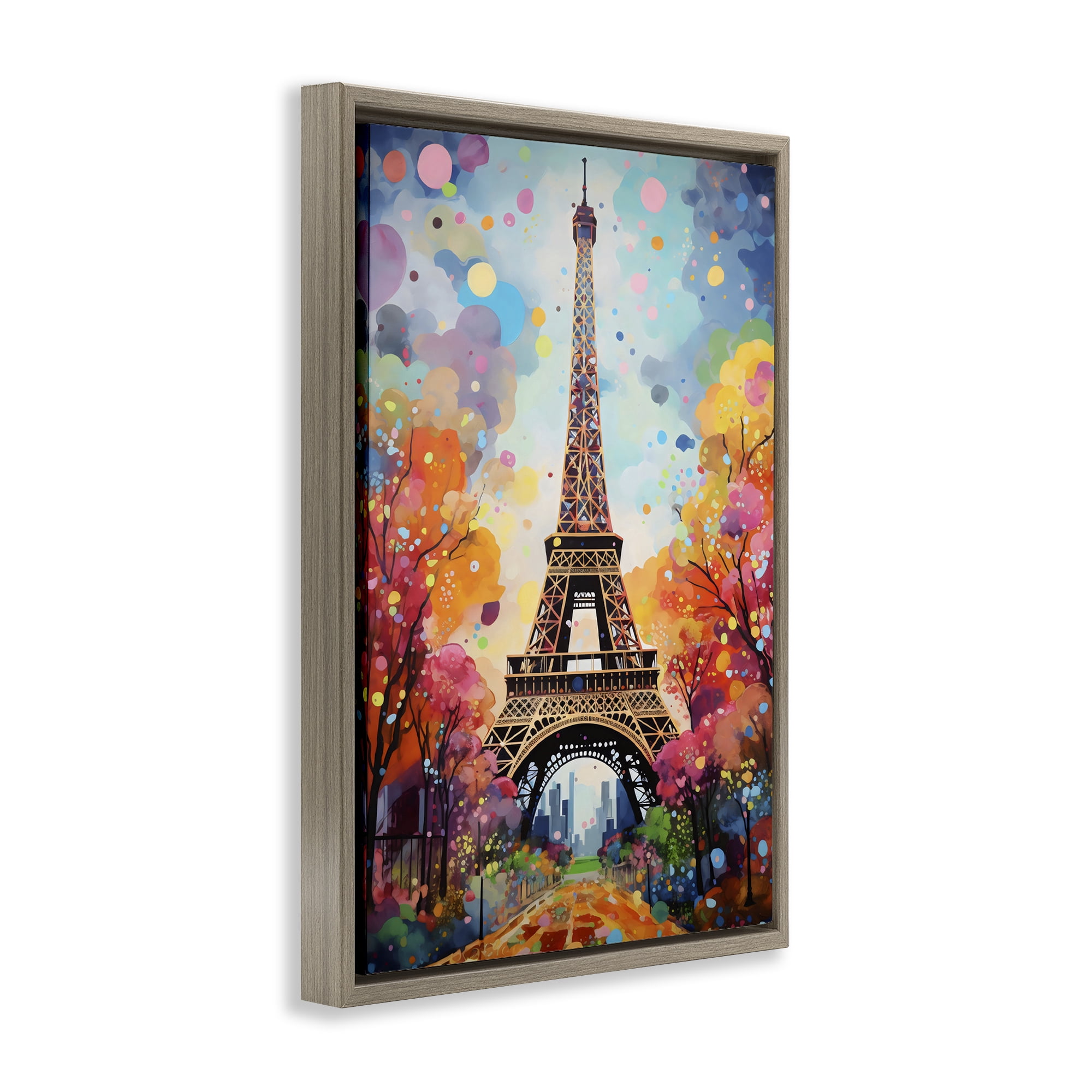 Stupell Industries Eiffel Tower with Colorful Trees Brown Framed Floater Canvas Wall Art, design by Creative Studio