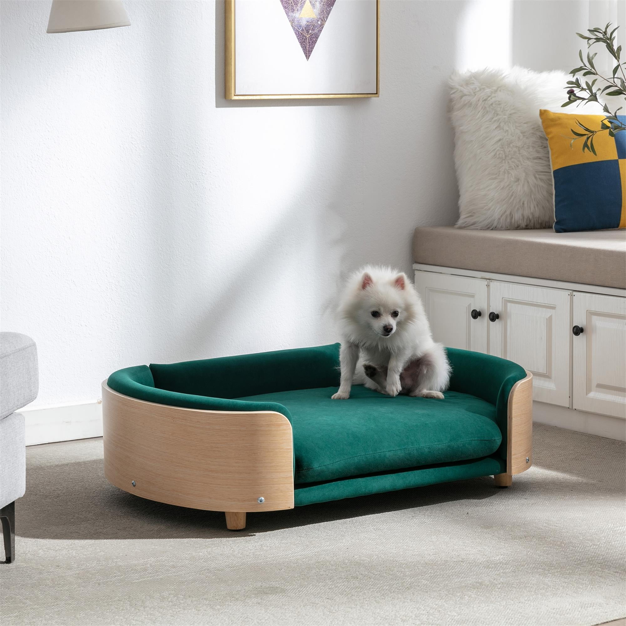 Pefilos 38" Pet Sofa Dog Bed for Medium Dogs with Wood Legs and Bent Back, Cat Sofa Bed for Indoor Cats, Pet Snuggle Couch Furniture, Green Pefilos 38" Pet Sofa Dog Bed for Medium Dogs with Wood Legs and Bent Back, Cat Sofa Bed for Indoor Cats, Pet Snuggle Couch Furniture, Green