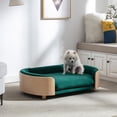 thumbnail image 3 of Pefilos 38" Pet Sofa Dog Bed for Medium Dogs with Wood Legs and Bent Back, Cat Sofa Bed for Indoor Cats, Pet Snuggle Couch Furniture, Green, 3 of 16