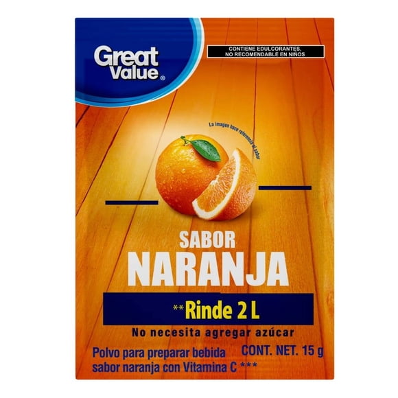 Polvo para preparar bebida Great Value sabor naranja 15 g