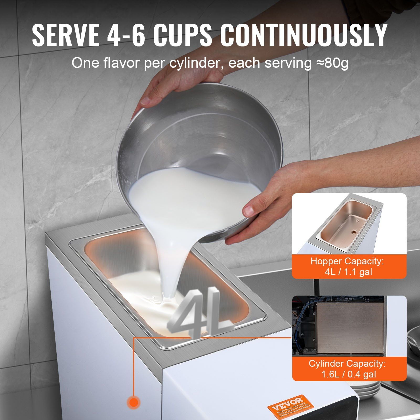 HCY Commercial Ice Cream Machine, 10.6 QT/H Yield, 1000W Single Flavor Countertop Soft Serve Ice Cream Maker, 4L Hopper 1.6L Cylinder, Touch Screen Auto Clean Pre-cooling, for Restaurant Snack Bar