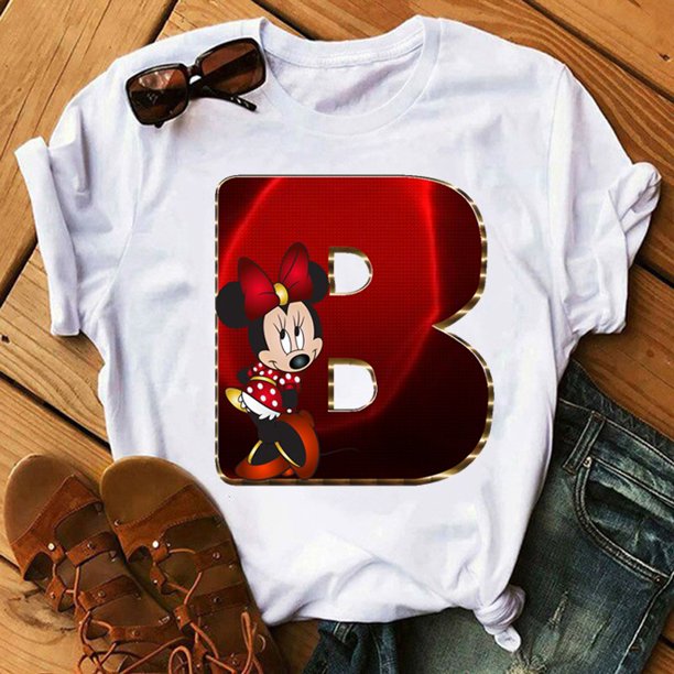 Disney Fashion Minnie Letter 100% Cotton T-shir Women Casual Top High-Quality Print Summer New Mickey Mouse Tee Free ShippingXS Gao Jinjia LED