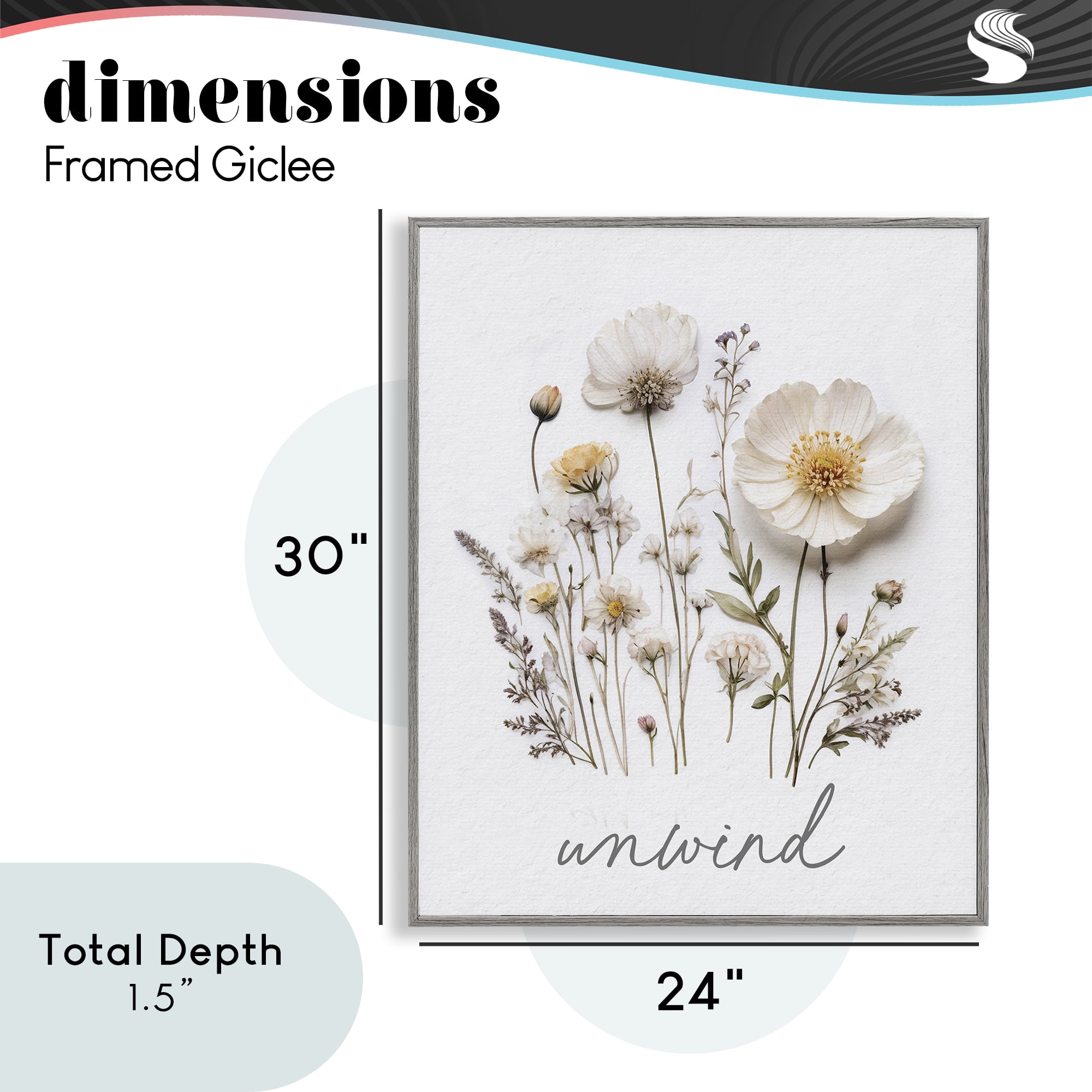 Pressed Flowers Unwind Gray Framed Giclee Art, design by Lettered and Lined
