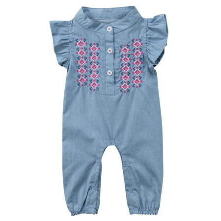 

Sunisery Newborn Baby Girls Slim Embroidered Flying Sleeve Style Skin Friendly Jumpsuit Light Blue 12-18 Months