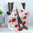 thumbnail image 4 of Eiffel Tower Soft Flannel Fleece Blanket, Abstract Modern Paris Landmark Designs with Ornate Curly Flowers, Cozy Plush for Indoor and Outdoor Use, 50" x 70", Vermilion Black and Grey, by Ambesonne, 4 of 5