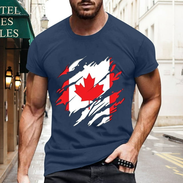 Mens Canada Shirt Canadian Flag Short Sleeve Maple Leaf Tee Tops Round Neck T Shirt Men