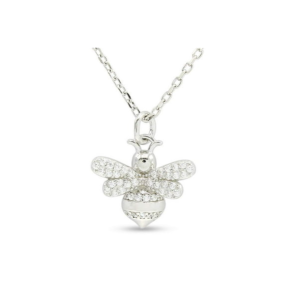 AFFY 14k White Gold Over Sterling Silver Bee Bumblebee Pendant Necklace Round White Cubic Zirconia 16" 2" Chain