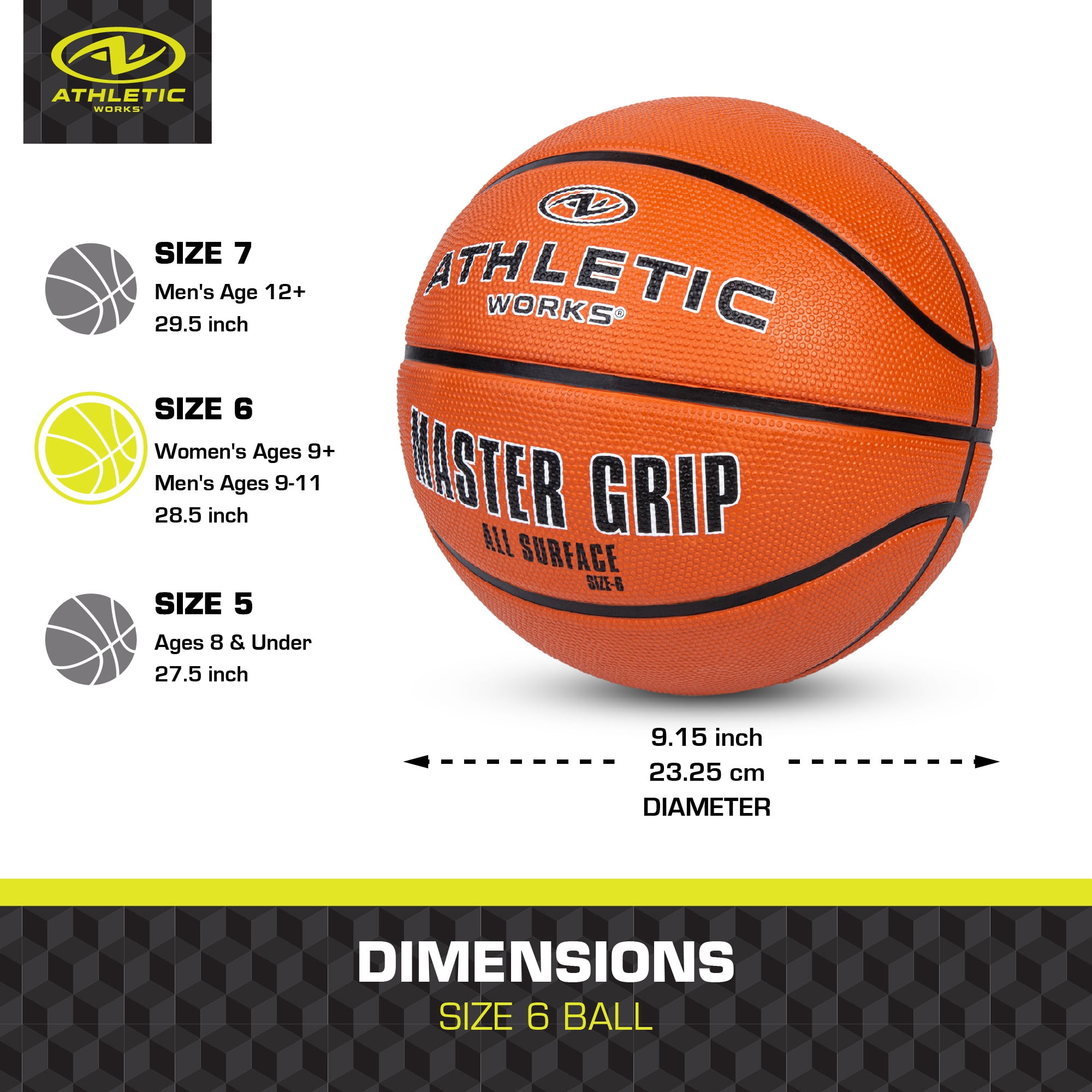 Athletic Works Size 6 Master Grip Basketball for Child 9-11 Years Old