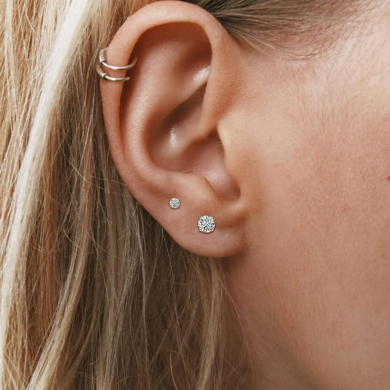 2 Pairs Flat Back Earrings for Women Cartilage Earring Stainless Steel Earrings Titanium Earrings Nickel Free Hypoallergenic Earrings Cubic Zirconia Earrings Studs 3mm 5mm Silver Walmart