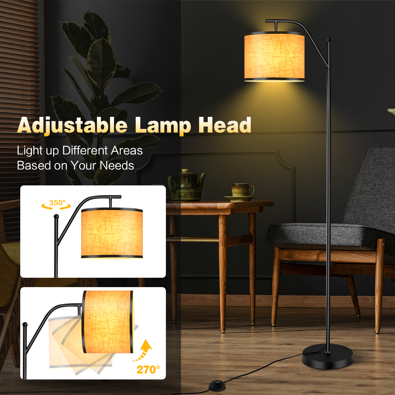 Giantex Floor Lamp for Living Room, Mid Century Tall Pole Lamp, Indoor Reading Standing Light