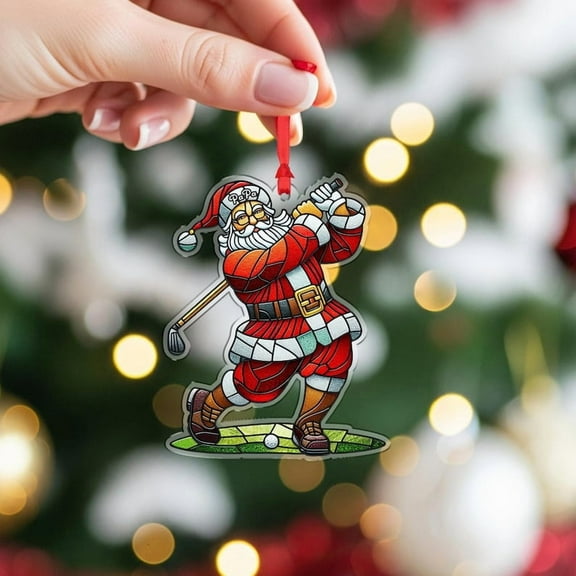TiniDecor Santa Golf Ornament Acrylic Red White Funny Christmas Tree Decoration