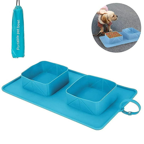 Cuenco de silicona para mascotas, mantel individual plegable para perros y perros, cuenco doble plegable