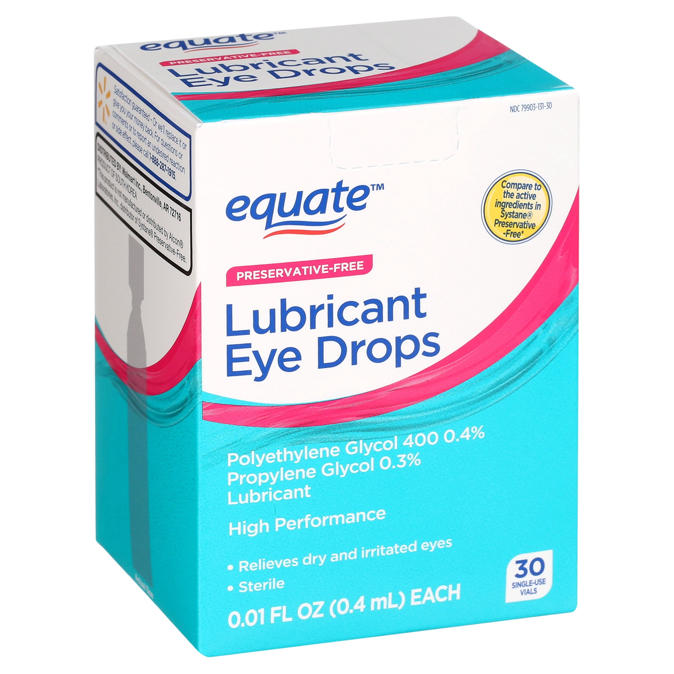 Equate, Lubricant Eye Drops, Preservative-Free, 0.1 oz., 30 Count