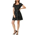 thumbnail image 1 of INSPIRE CHIC Women's Printed Square Neck Short Sleeve A-Line Prom Dress XS Black-Stars, 1 of 8
