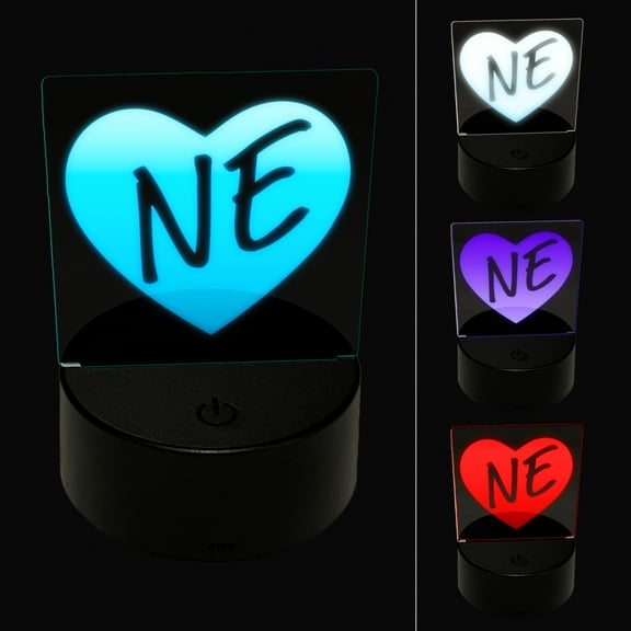 NE Nebraska State in Heart LED Night Light Sign 3D Illusion Desk Nightstand Lamp