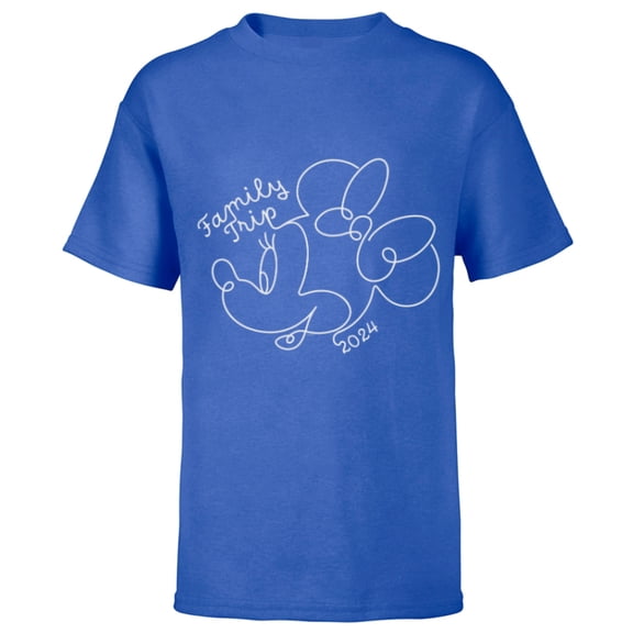 Disney Minnie Mouse Line Drawing Family Trip Vacation 2024 - Short Sleeve T-Shirt for Kids - Customized-Royal