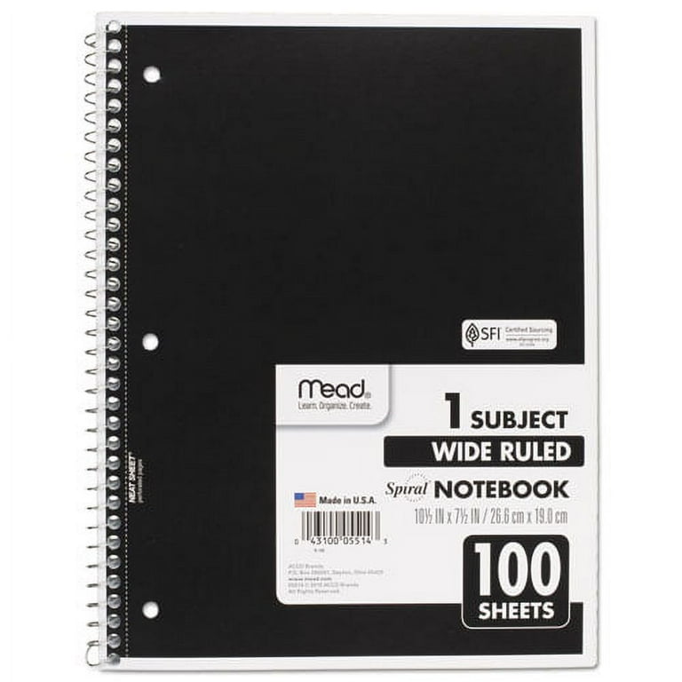 Spiral Notebook, 3-Hole Punched, 1 Subject, Wide/legal Rule