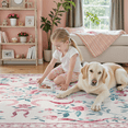 thumbnail image 3 of 5x7 Area Rug, Machine Washable Non Slip Stain Resistant Soft Vintage Floral Bow Rug, for Living Room, Bedroom, Soft Low Pile Large Carpet-Pink, 3 of 9