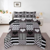 Castle Fairy Teens Adults Love Heart Print Bedding Comforter Set 2pcs,Geometric Plaid Stripes Twin Comforter Sets Microfiber,Happy Valentine's Day Breathable Bedding Set,Luxury Bedroom Decor