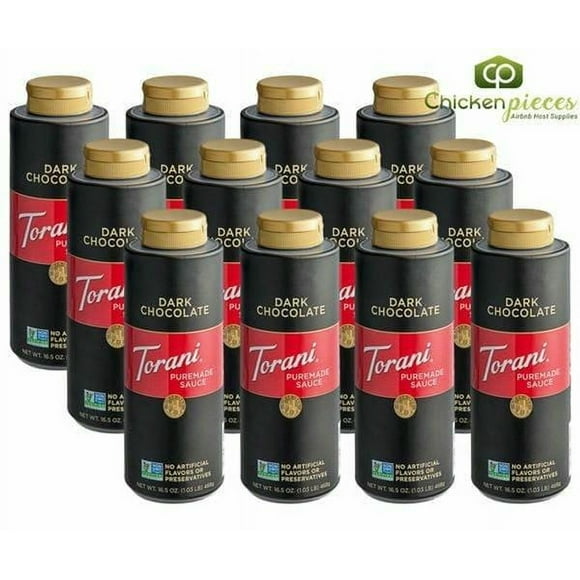 Torani Puremade Dark Chocolate Sauce, Clean-Label Indulgent Topping & Mocha Base, 16.5 oz (12 fl. oz) Squeeze Bottle