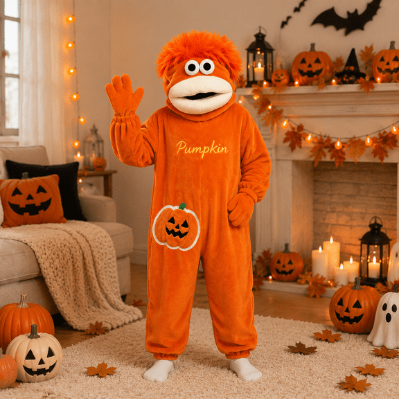 Unisex Halloween Pumpkin Onesie Pajamas, Ultra-Soft Plush Fleece Big Mouth Monster One-Piece Hooded Jumpsuit, Funny Cute Pumpkin Cosplay Homewear Loungewear Sleepwear for Adults and Teens