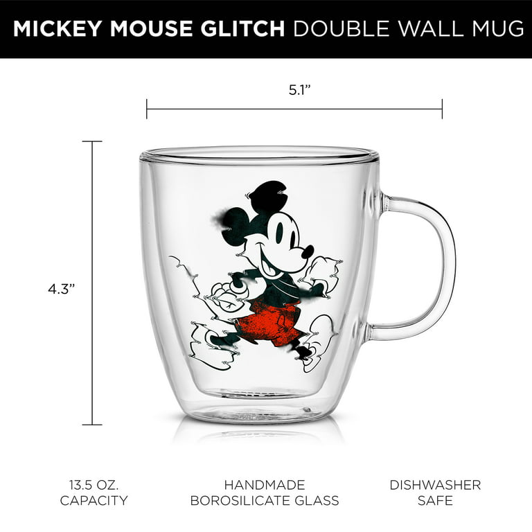 JoyJolt Aroma Disney Mickey and Pluto 13.5oz Glass Cups Set. 2 Insulated  Double Wall Glass Coffee Cups, Insulated Coffee Cup Set. Unique Coffee Mugs,  Large Espresso Cups. Disney Cups and