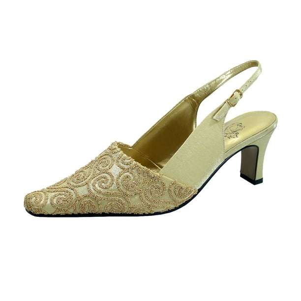 Floral FLORAL Clover Women's Wide Width Dress Slingback Shoes GOLD 9