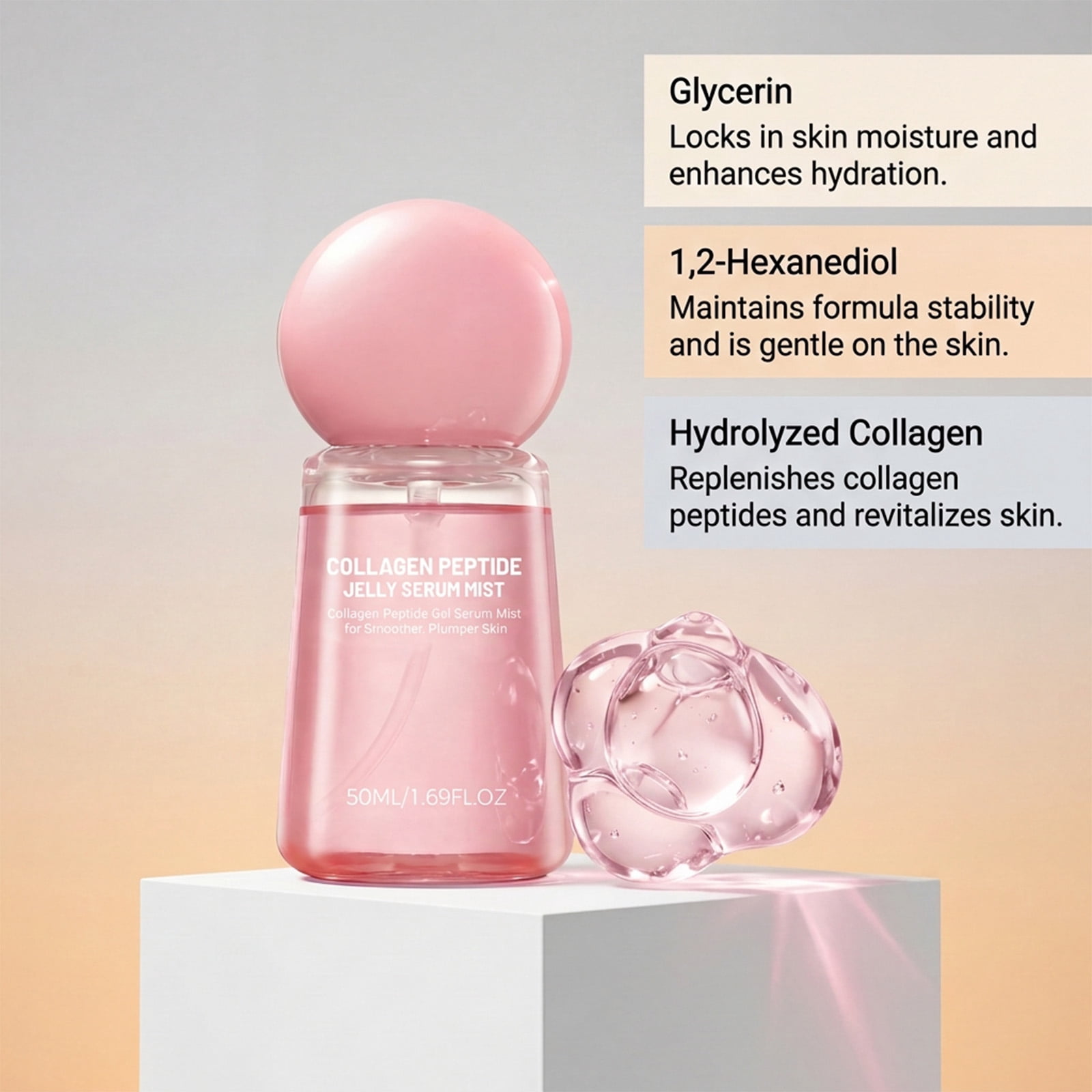 Alvantor Collagen Peptide Jelly Spray - Hydrating Face Mist Plumping Anti-Aging Fine Mist for All Skin Types, 1.69fl.oz