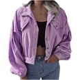 thumbnail image 2 of Ftwytp Women's Oversized Cropped Jackets Long Sleeve Solid Casual Button Up Jean Jacket Coats Fall Trendy Blouses Outwear, 2 of 8
