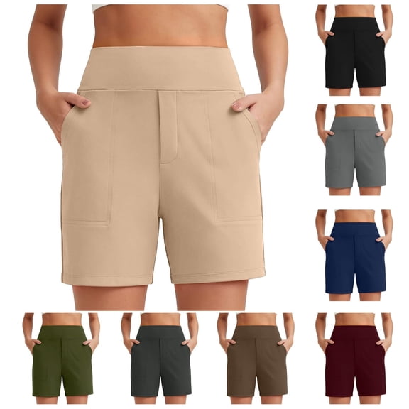 Only Moment Linerless Relaxed Casual Shorts for Women Polyester,Spandex High Waisted Work Travel Pants with Pockets Stretchy Business Casual Slacks Yoga Shorts Blue,S