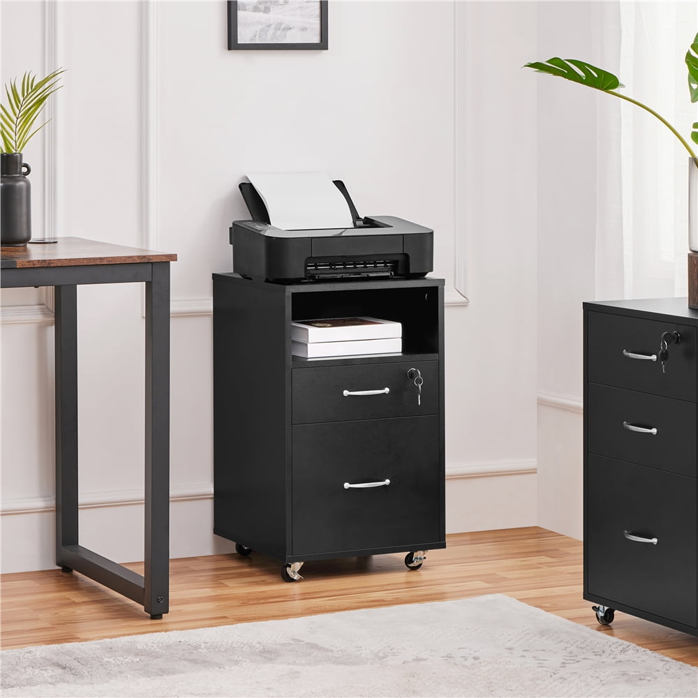 Yaheetech 2-Drawer Wooden Vintage File Cabinet with Wheels for Home and Office, Black