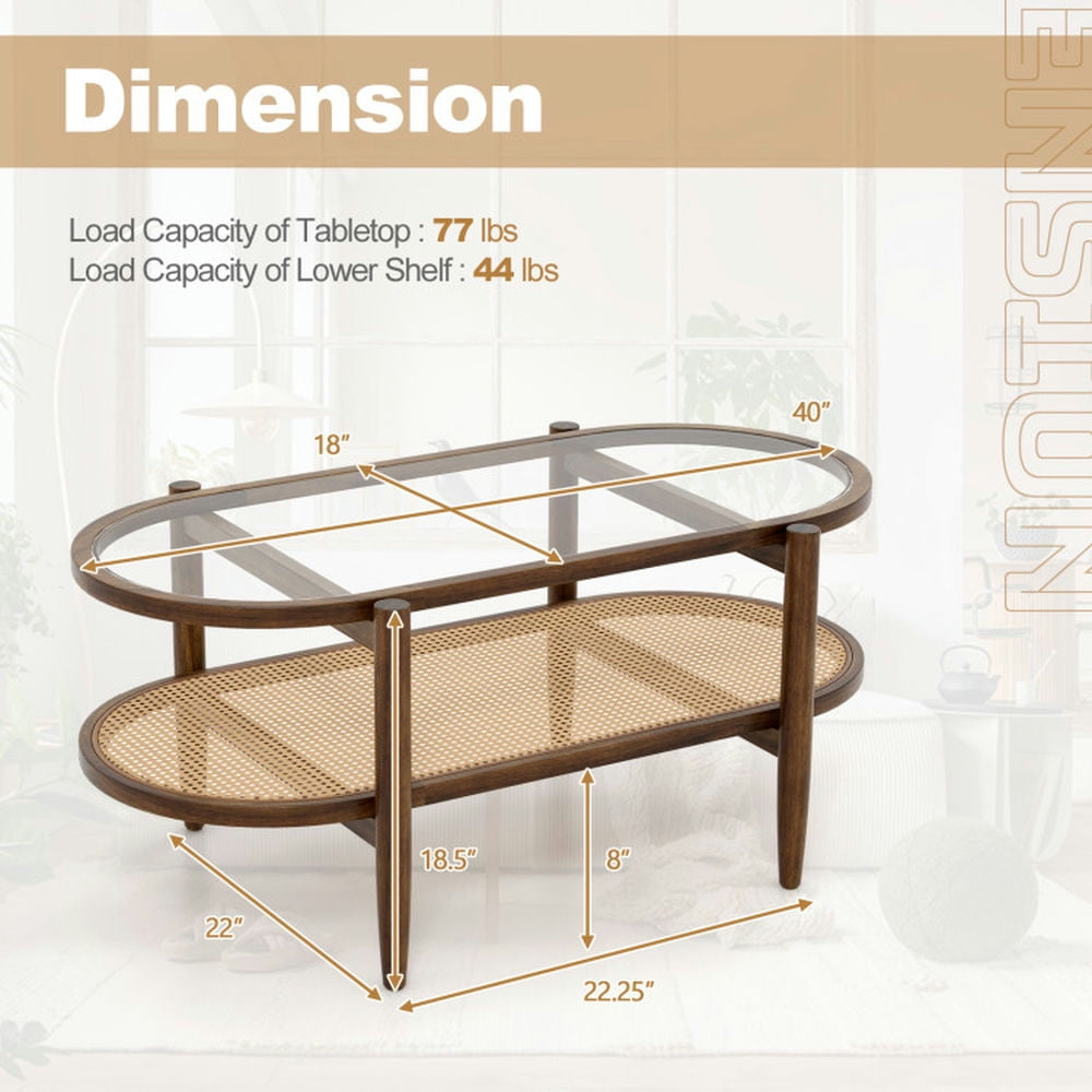 Finihen Coffee Table, Tempered Glass Coffee Table, 2-Tier Coffee Table with Tempered Glass Tabletop and Acacia Wood Frame, for Living Room, Reception Room, Brown Finihen Coffee Table, Tempered Glass Coffee Table, 2-Tier Coffee Table with Tempered Glass Tabletop and Acacia Wood Frame, for Living Room, Reception Room, Brown