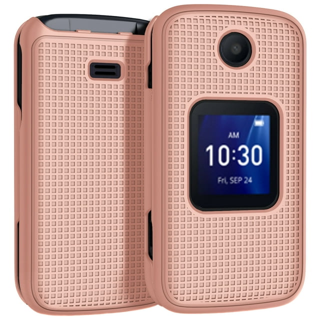 Case for Alcatel Go Flip 4 / TCL Flip Pro Phone, Nakedcellphone Slim Hard Shell Protector Cover with Grid Texture - Rose Gold Pink