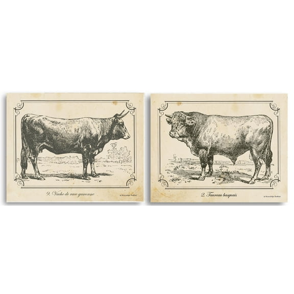 Vintage Black and White Cow Set; Kitchen Decor; Two 11X14 Paper Set