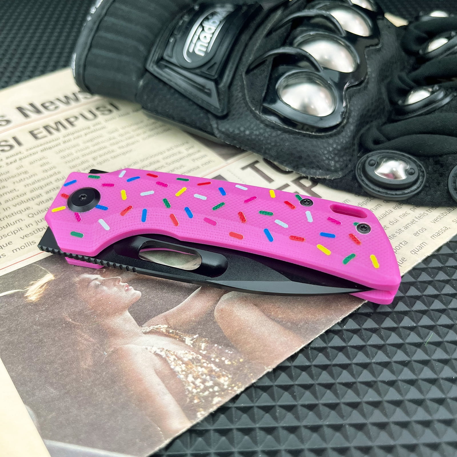 Pink Pocket Knife for EDC, Folding Utility Knife with 3.15 inch D2 Blade, G10 Handle, Fashion Gifts for Women