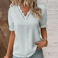 thumbnail image 2 of Womens Tops Evening Elegant Short Sleeves Plus Size Puff Sleeve Shirt Hollow V Neck Tunic Blouses Plain Lace Design Soft Polyester Fabric Summer Work Date Casual 3Xl Shirts for Women, 2 of 5