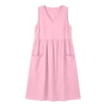 thumbnail image 4 of Beach Dress Sleeveless Travel Vacation Sundress Ladies' Casual And Fashionable Solid Color V-Neck Sleeveless Pocket Dress Pink L, 4 of 6
