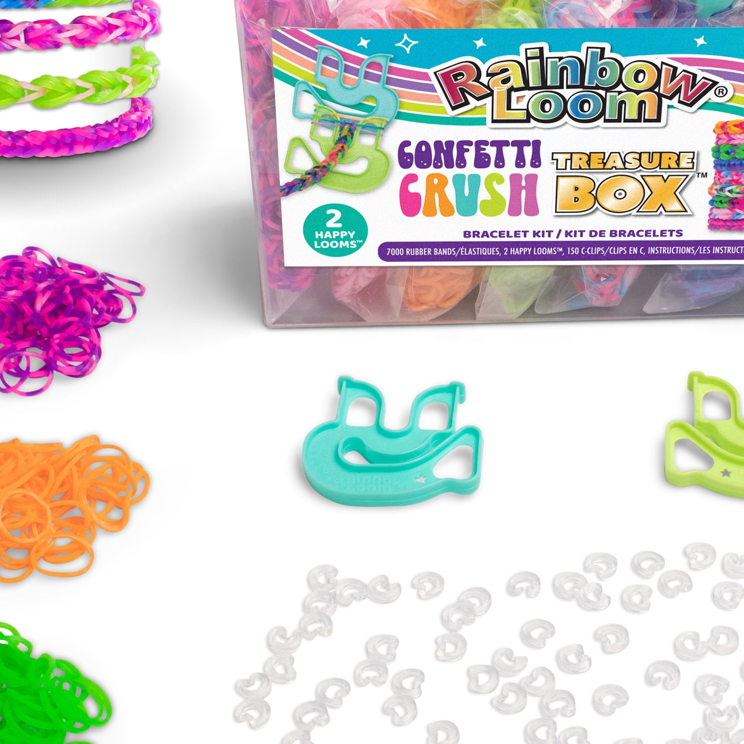 Rainbow Loom: Treasure Box - Confetti Crush Edition - DIY Bands Bracelet Kit, 7000 Rubber Bands, 2 Happy Looms, Jewelry Crafting Activity, Kids 7+