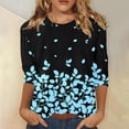 thumbnail image 2 of TSADFHJI Hauts de Sortie pour Femmes Tendance Femmes Décontracté Col Rond Manches Trois Quarts Style Ethnique Rétro T-Shirt Imprimé Décontracté m Argent, 2 of 5