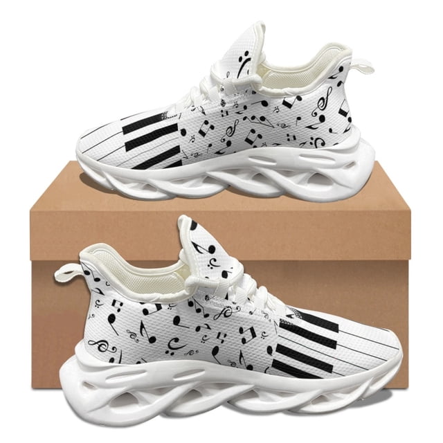 White Piano Note Pattern Ladies Autumn Winter Round Toe Vulcanized Shoes Brand Design Woman Comfortable Lace Up Soft Sneakers