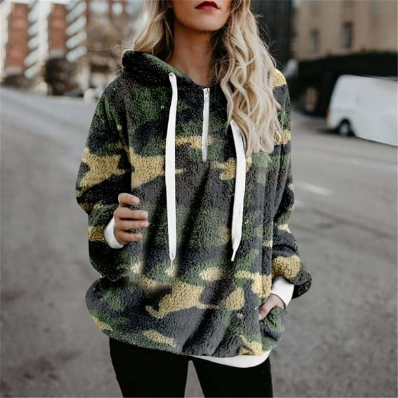 Jsaierl Womens Hoodies Sherpa Pullover Sweater Fuzzy Fleece Sweatshirt Oversized Hoodie Cozy Outerwear with Pockets