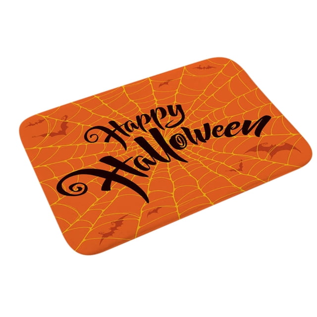 Size E Halloween Doormat With Spider Web Design Non Slip Backing Polyester Material 19.7 X 31.5 Inches For Entrance Yellow