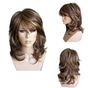 WNG Synthetic Layered Medium Highlighted Slightly Side Curled Wig Wig