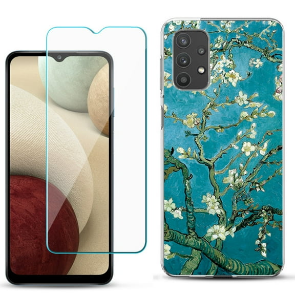 Slim-Fit TPU Phone Case compatible with Samsung Galaxy A32 5G, with Tempered Glass Screen Protector, by OneToughShield ® - Almond Blossom