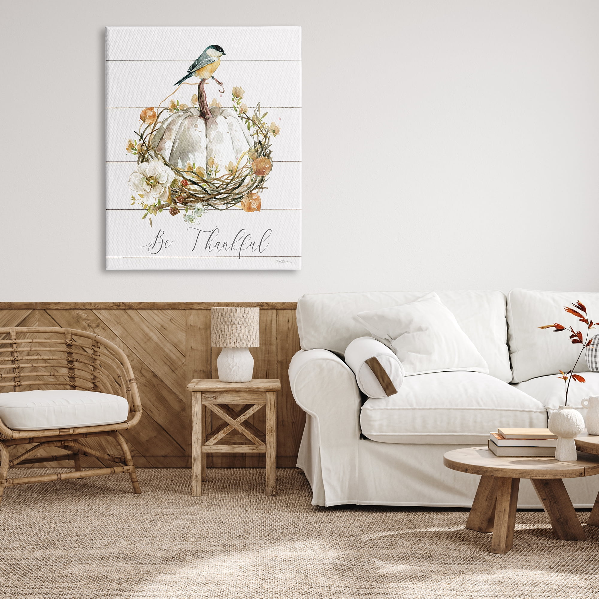 Stupell Industries Be Thankful Fall Florals Botanical & Floral Painting Gallery Wrapped Canvas Art Print Wall Art, 36 x 48