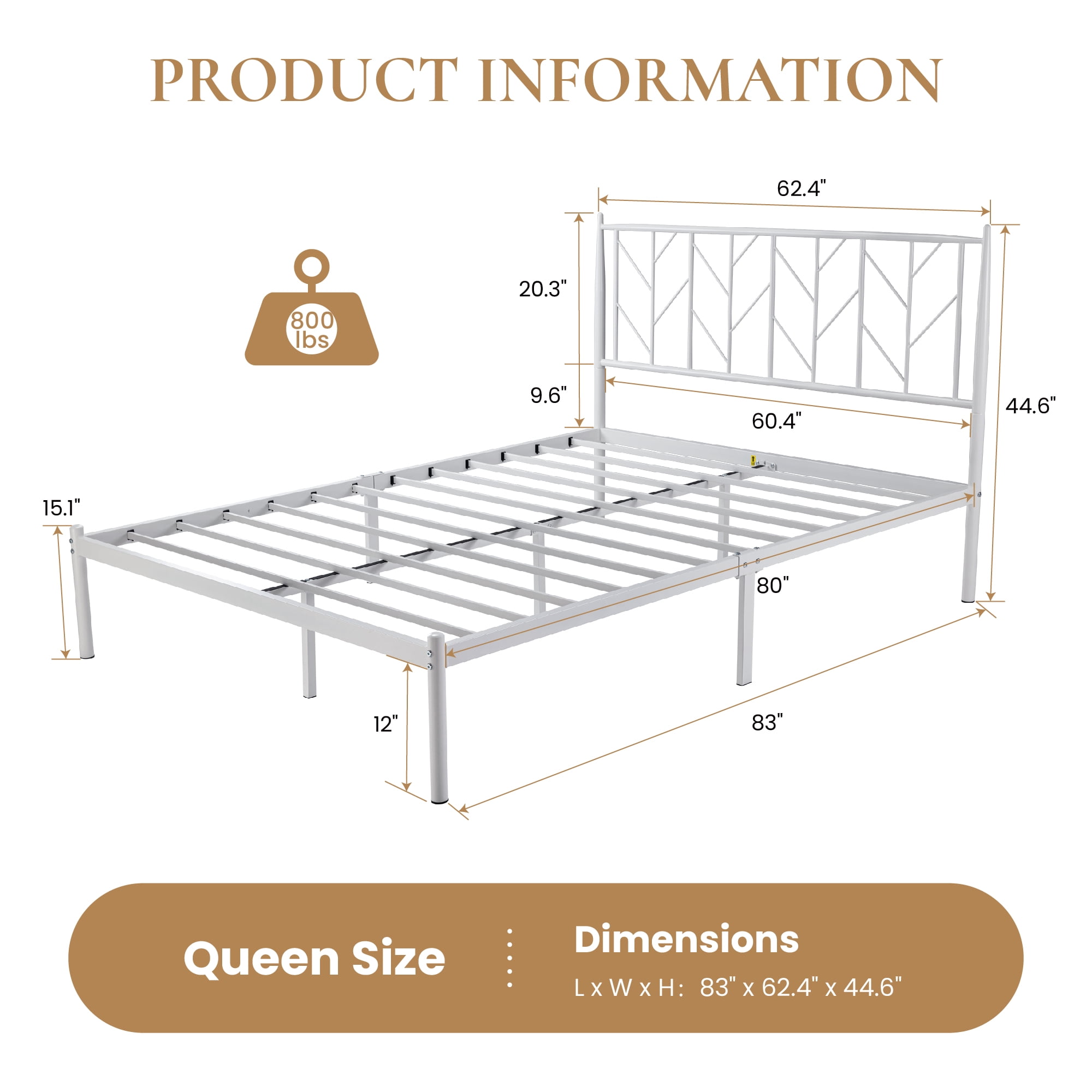 Sha Cerlin White Queen Size Metal Platform Bed Frame with Victorian Vintage Headboard & Underbed Storage, Adult