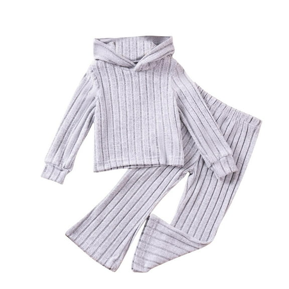 Hrsba Toddler Winter Casual Two-piece Outfit Sets， Children's Home Suit Set Clothes Suit For Kids Solid Color Long Sleeve Hooded Top And Elastic Waist Pants Comfortable Set For 1-7 Years Old